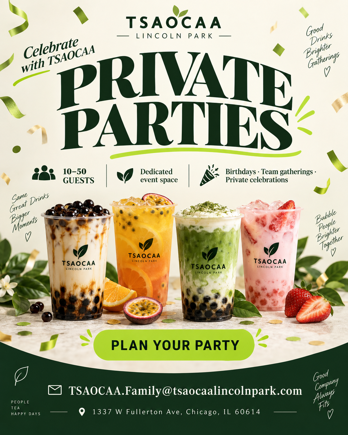 TSAOCAA private parties for 10–50 guests with dedicated event space